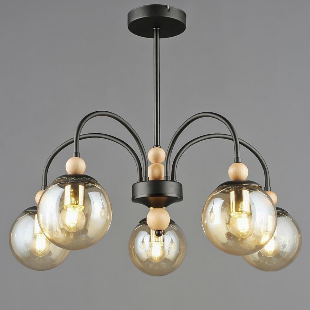 Люстра молекула потолочная Light House SRS-20285/5 BK/WOOD Черный/Дерево Люстра молекула потолочная Light House SRS-20285/5 BK/WOOD Черный/Дерево