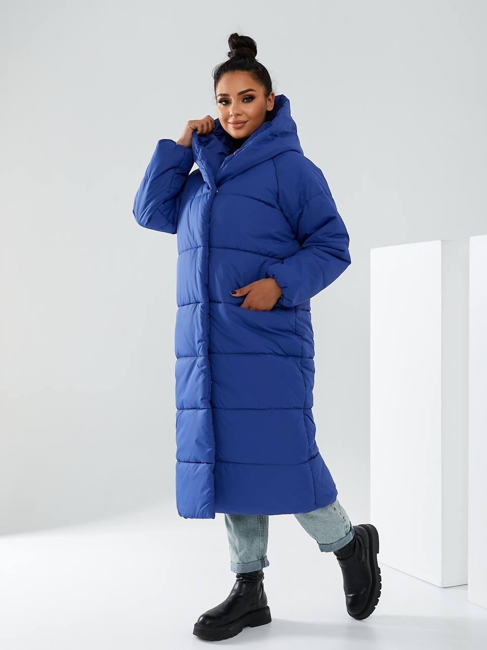 Пальто-пуховик довге на кнопках Аiza А521 р. 54-56 Електрик - фото 5 Пальто-пуховик довге на кнопках Аiza А521 р. 54-56 Електрик - фото 5