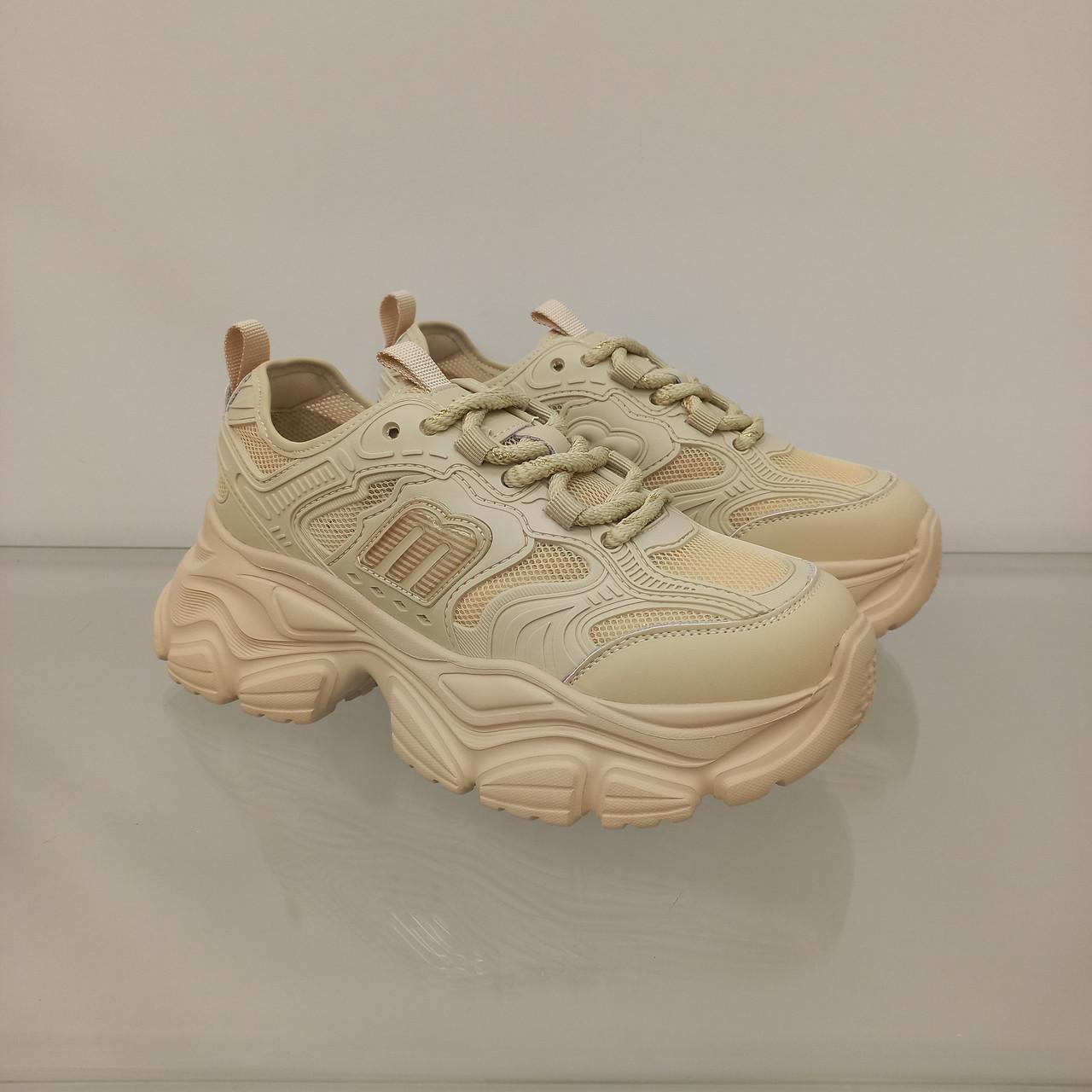 Кроссовки женские с сеткой на высокой платформе р. 36 Бежевый (33384706)
