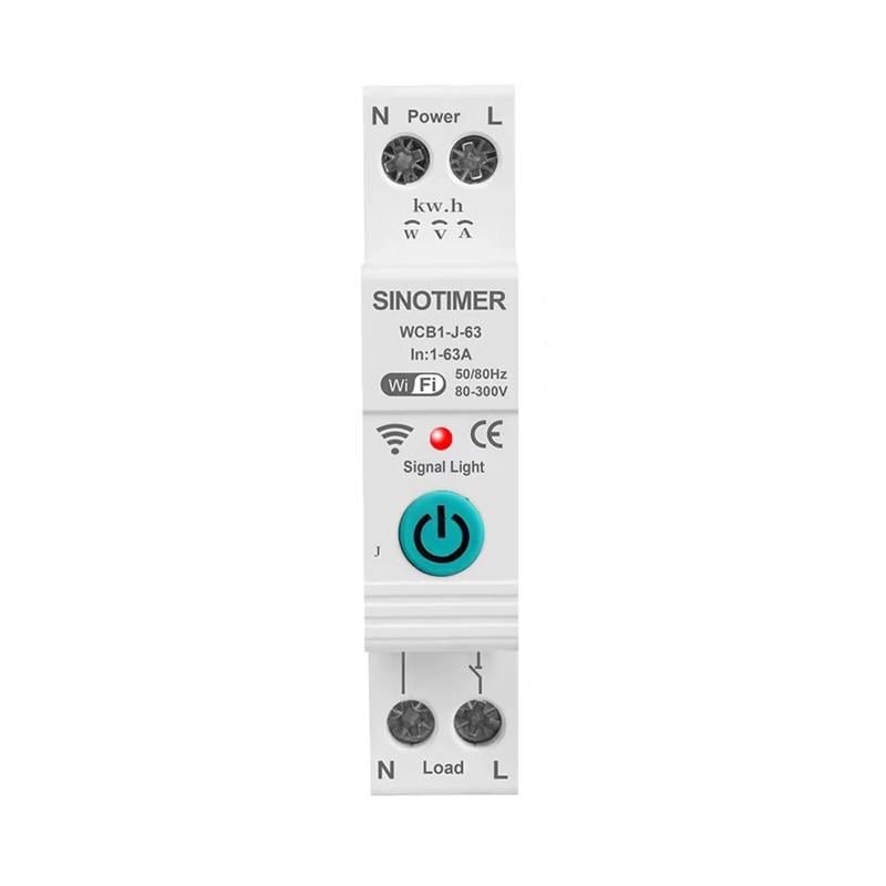 Выключатель умный WiFi Sinotimer с счетчиками/таймером 1P+N 63A 230V Smart Life/Tuya (WCB1-J-63)