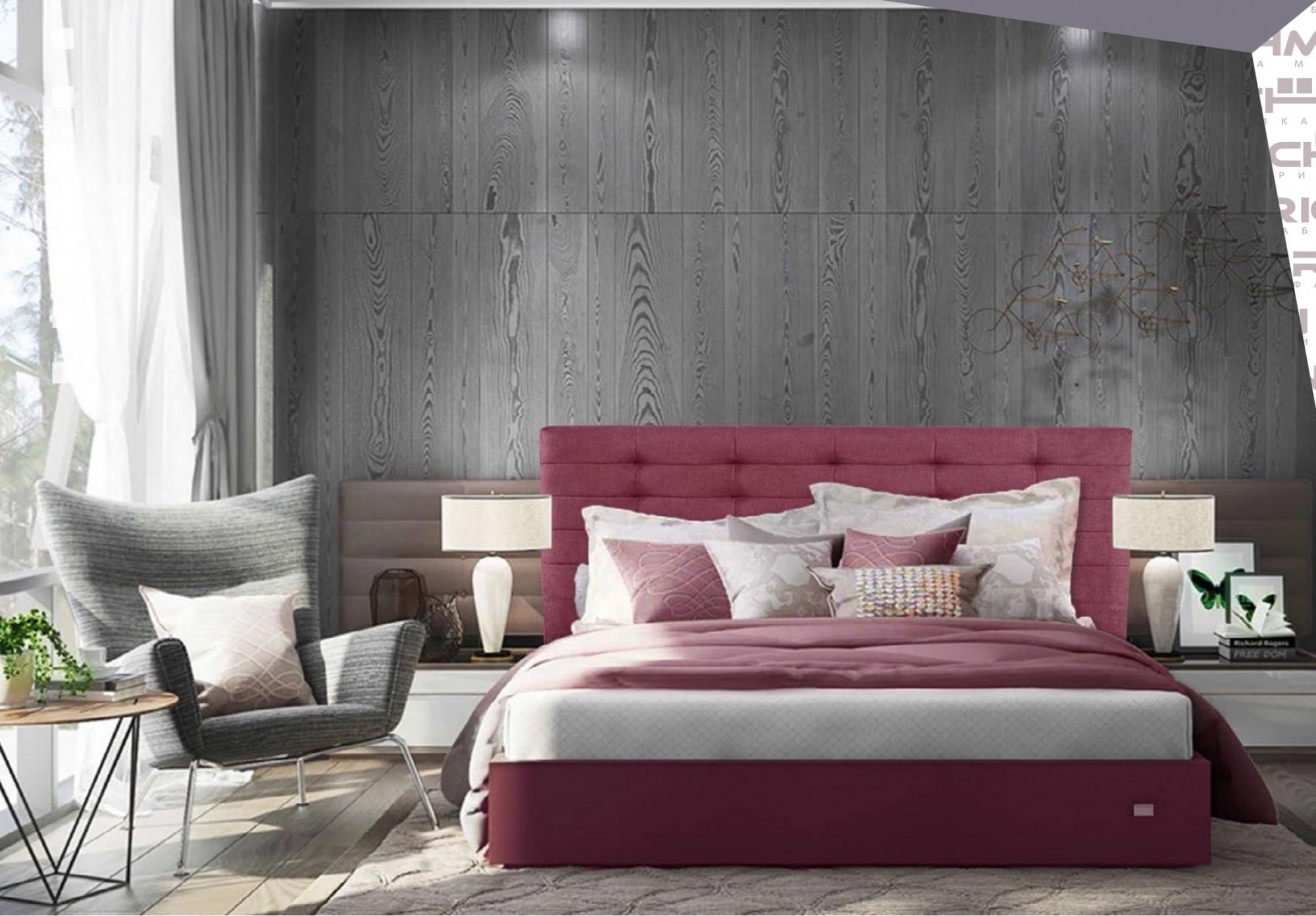 Ліжко двоспальне Erika VIP 180х190 см Бордовий