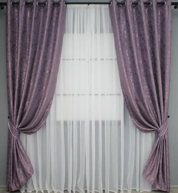 Шторы в гостиную/спальню Pavliani на люверсах лен мрамор 1,5х2,5 м 2 шт. Фиолетовый (1171ш)