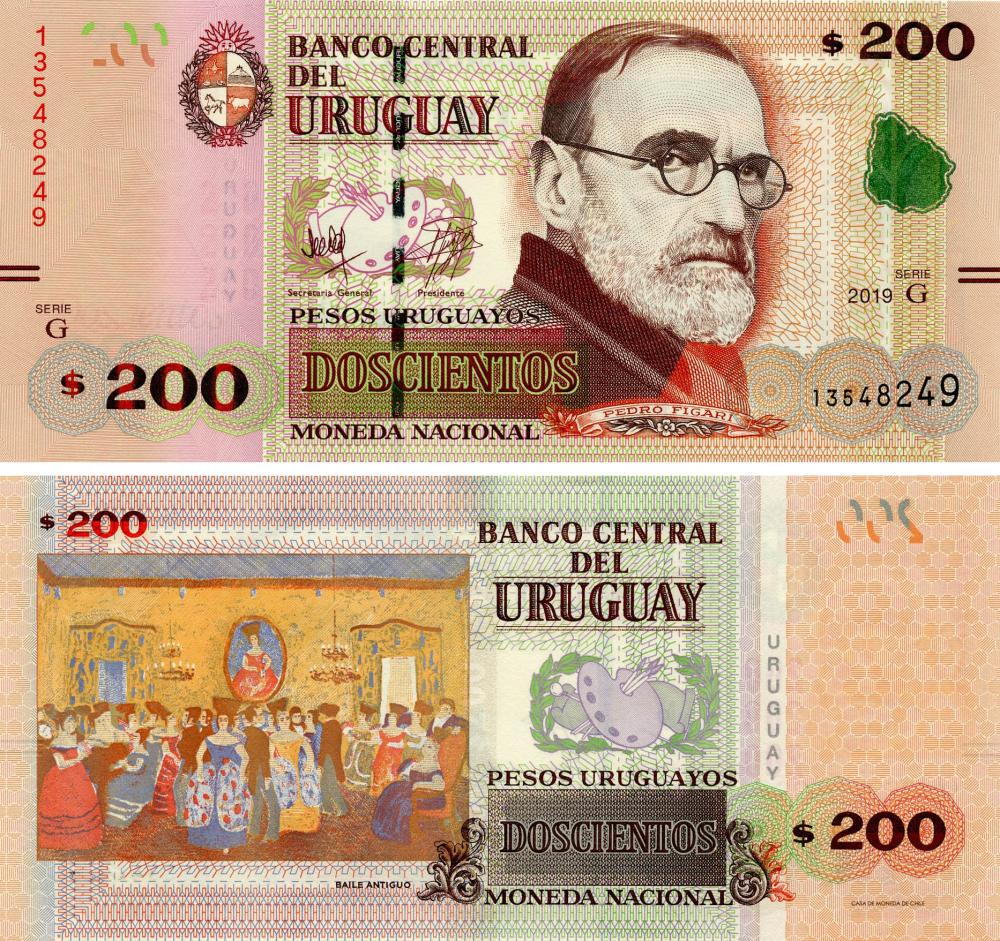 Коллекционная банкнота Уругвай 200 песо 2019 UNC серия G (Pnew)