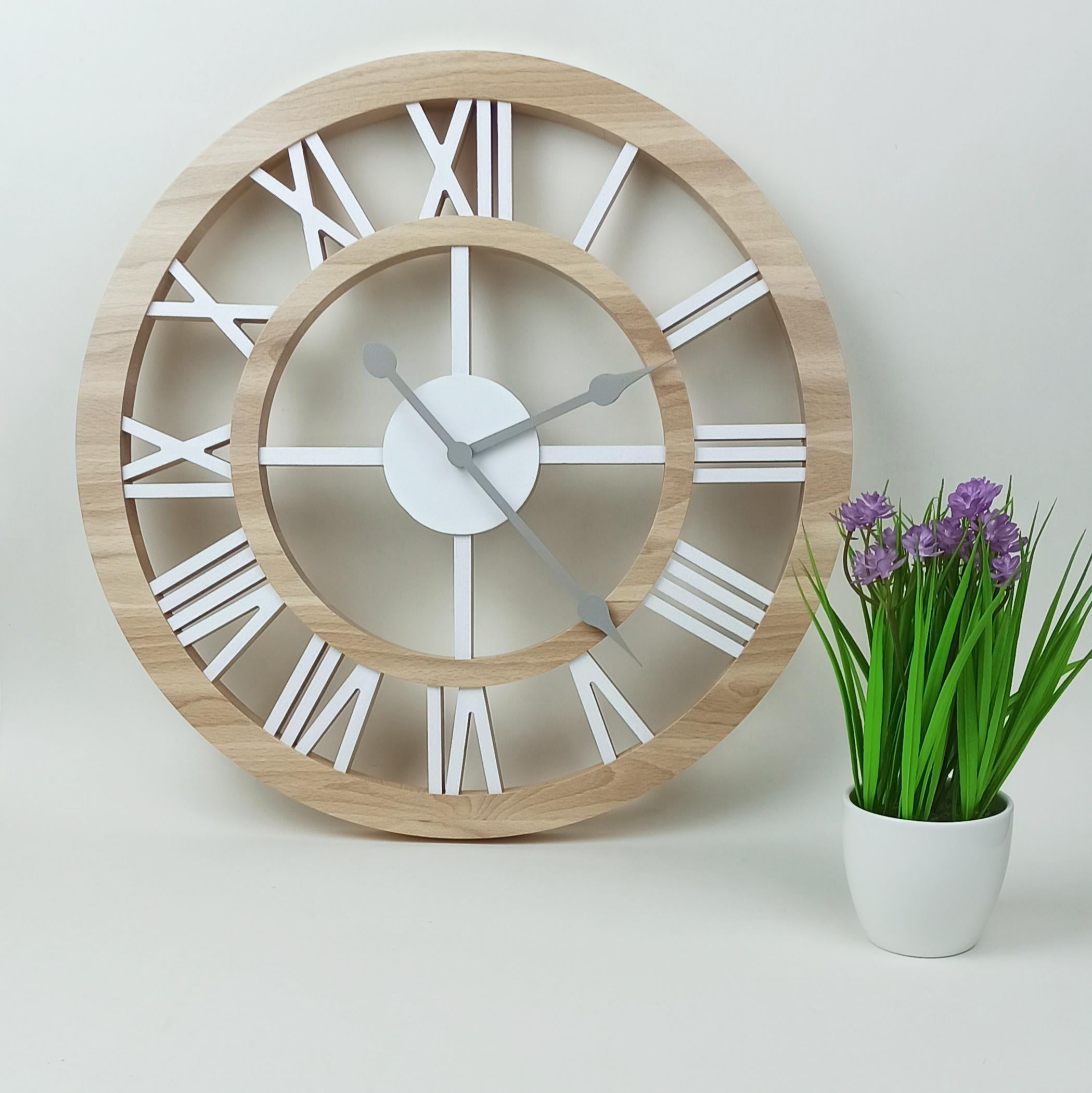 Настенные часы Римские цифры Круглые из натурального дерева 42 см (00003)