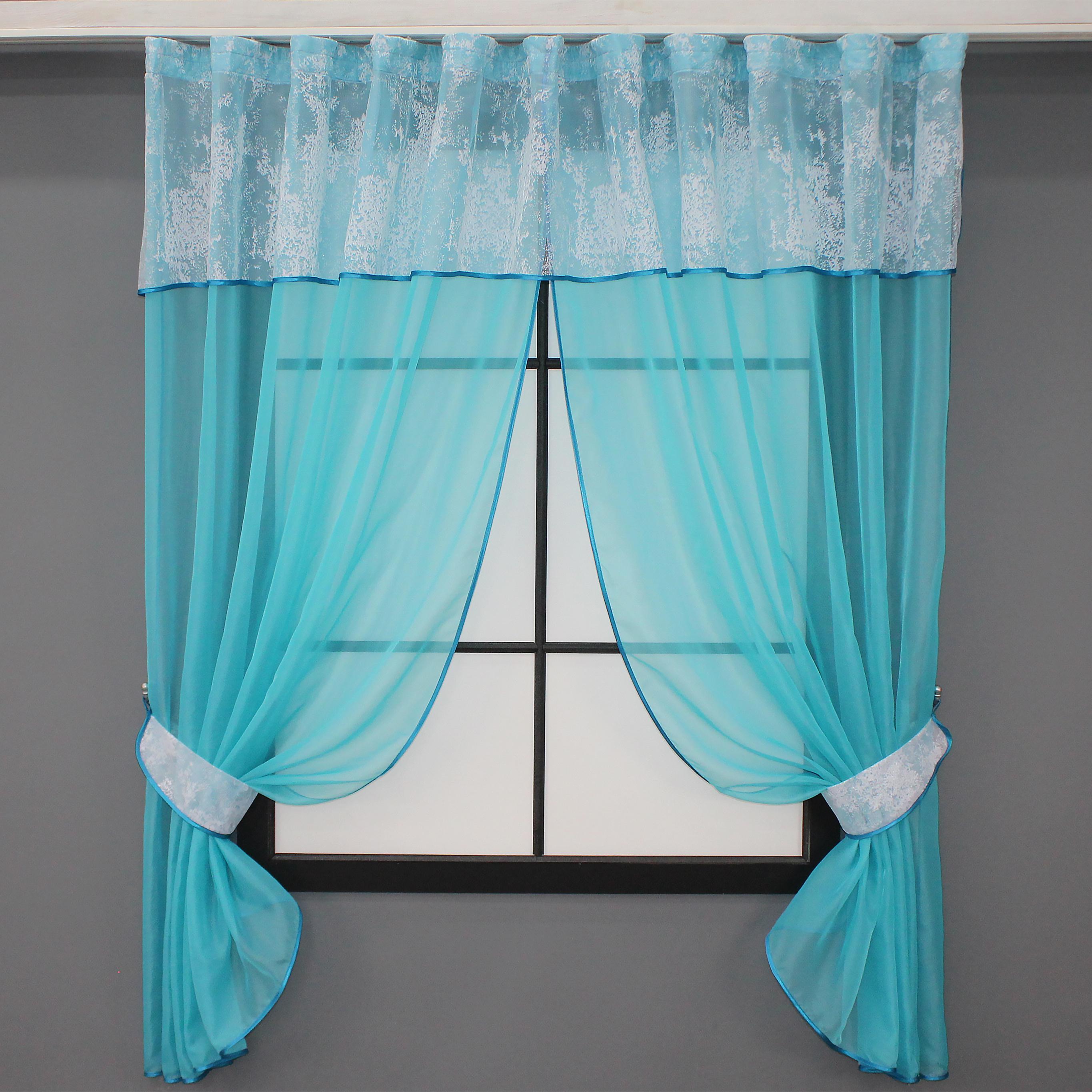 Комплект штор на кухню VR-Textil №084к с ламбрекеном 280х170 см Голубой/Белый (52-0824)