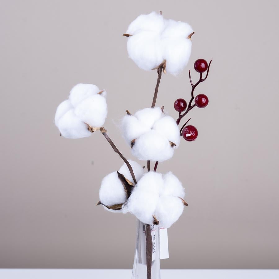Штучна гілка бавовни з калиною 36 см (4224)