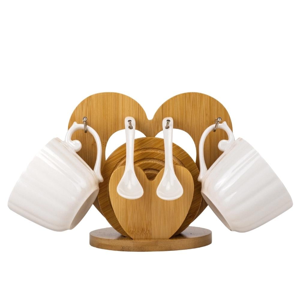 Набор кружок Elisey Сердце с бамбуковой подставкой 15 см Белый (99-81-9184-010)