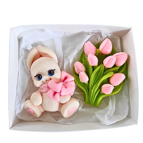 Набор мыла Bila Lileya Зайчик с бантом и букет тюльпанов ручной работы (MS-00074)
