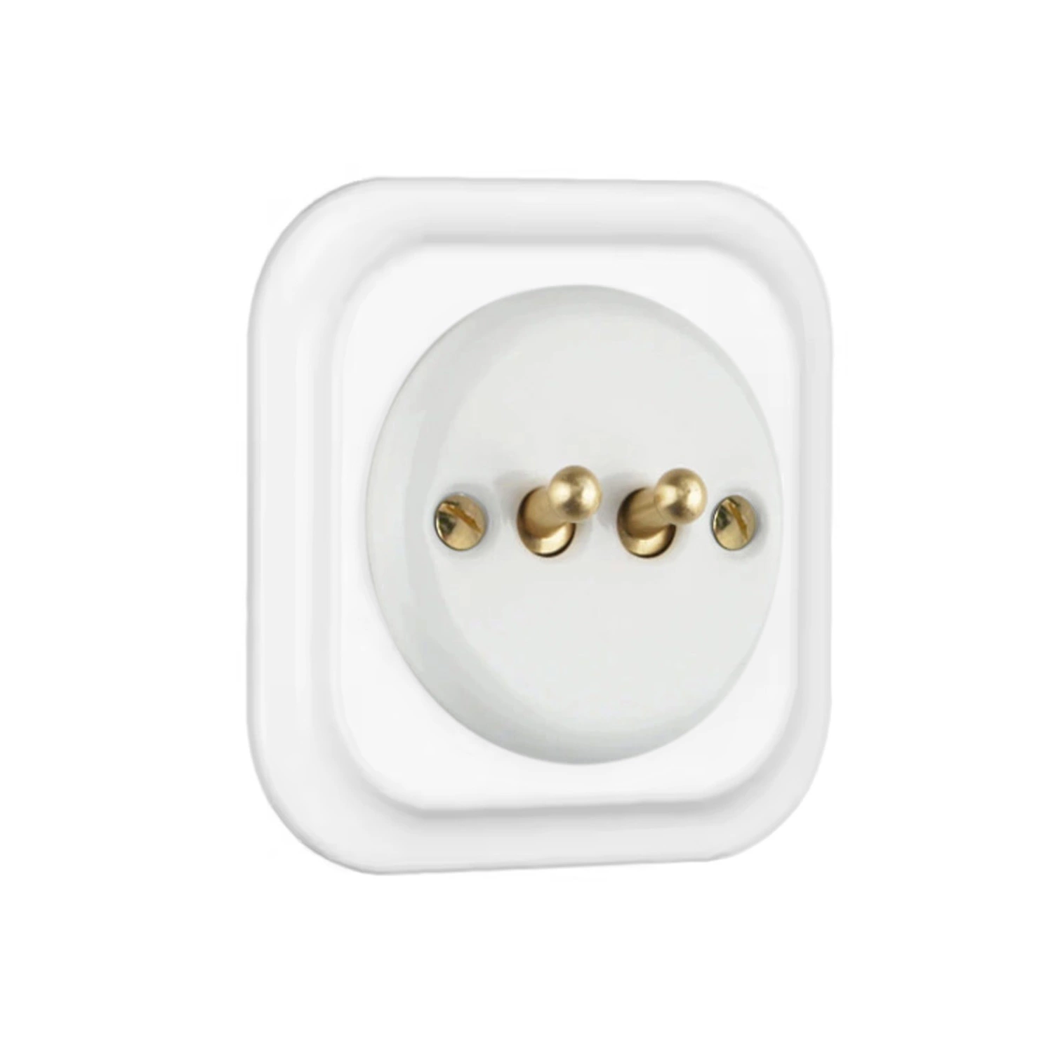 Вимикач ретро керамічний Keruida тумблерний 2-клавішний прихованого монтажу з квадратною рамкою Білий