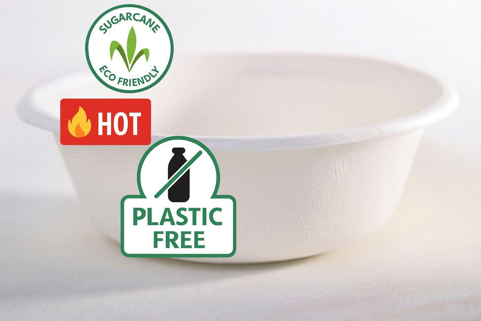 Одноразовая глубокая тарелка 500 мл 125 шт. из сахарного тростника (00000000137) - фото 2 Одноразовая глубокая тарелка 500 мл 125 шт. из сахарного тростника (00000000137) - фото 2