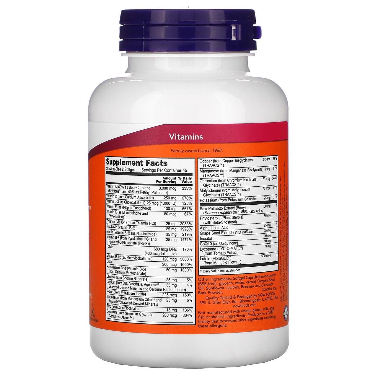 Мультивитамины для мужчин Now Foods ADAM 90 мягких таблеток (1317024273) - фото 2