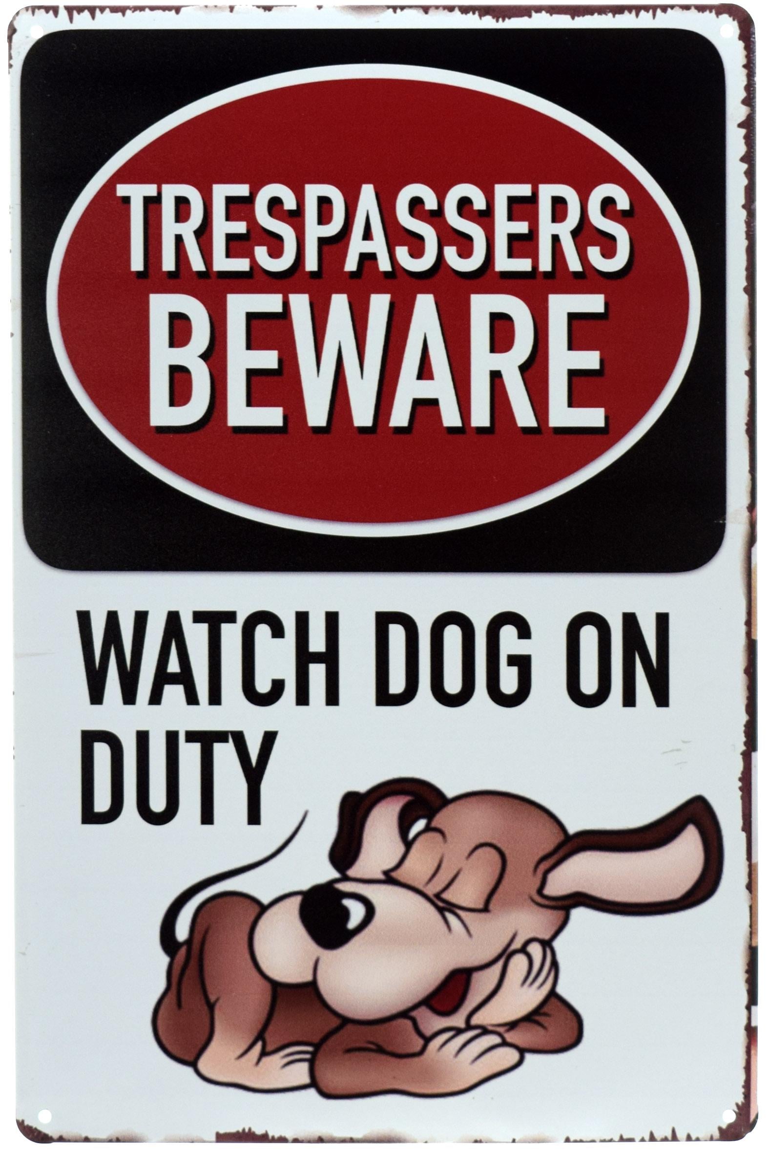 Табличка металлическая Осторожно, Сторожевой Пес На Службе/Trespassers Beware Watch Dog on Duty 20x30 см