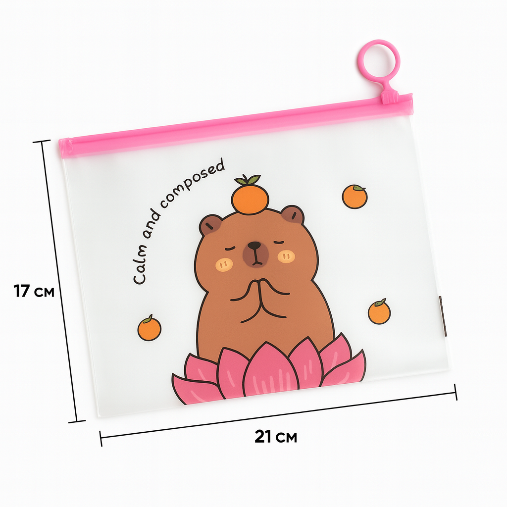 Папка-пенал с бегунком Капибара Capybara drives a moped А5 Разноцветный/Прозрачный - фото 2