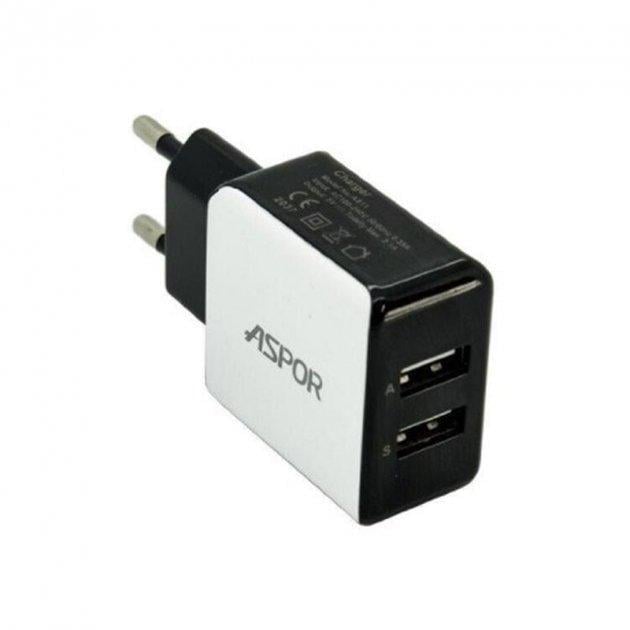 Сетевое зарядное устройство Aspor A811 ADC P15 2USB/2,1A с USB-кабелем Lightning Белый (1858272466) Сетевое зарядное устройство Aspor A811 ADC P15 2USB/2,1A с USB-кабелем Lightning Белый (1858272466)