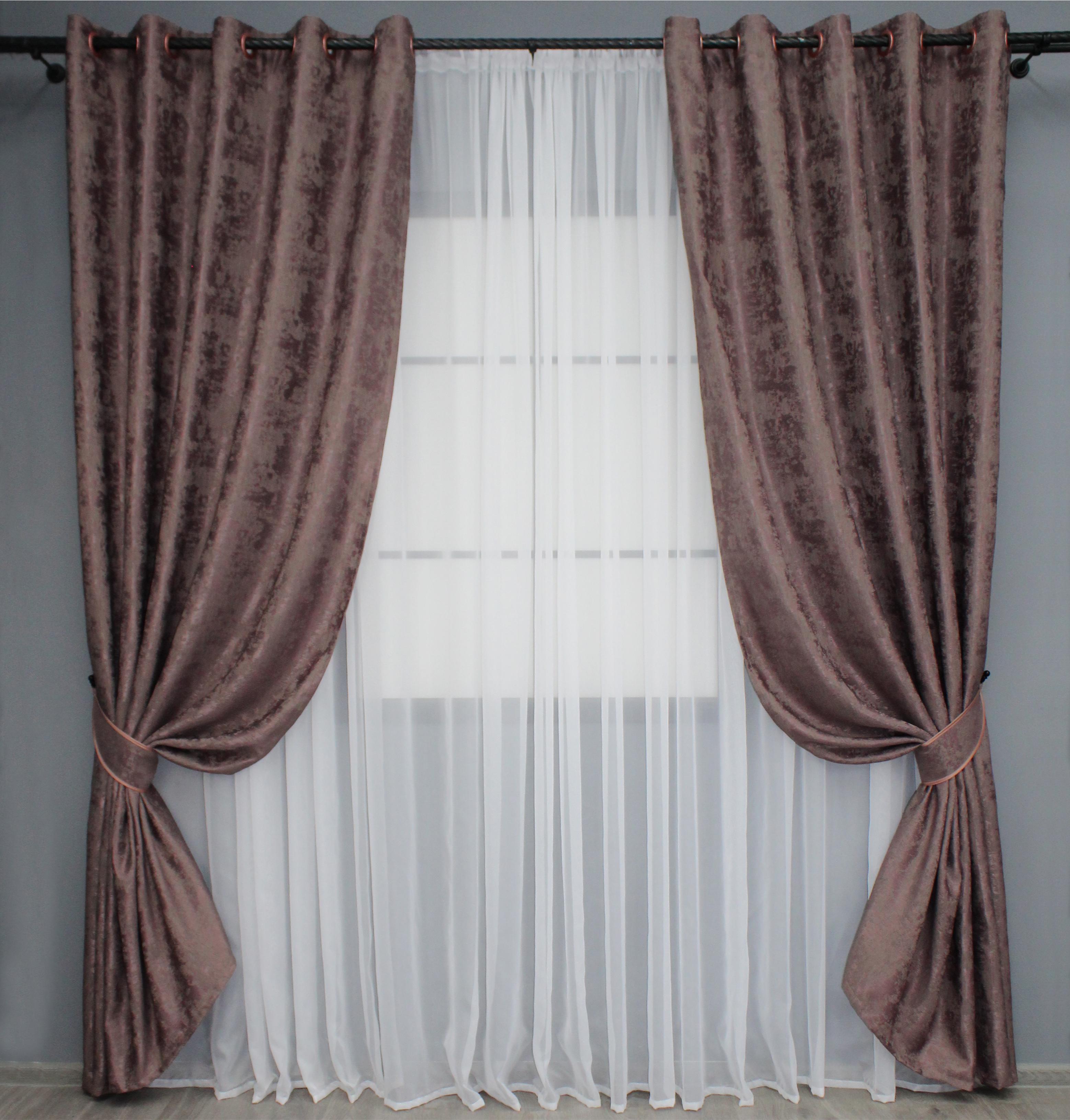 Комплект штор на люверсах VR-Textil Жаккард Sultan XO №1681ш 150х250 см 2 шт. Бурый (37-0197)