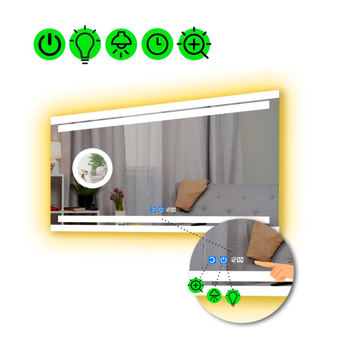 Зеркало с LED подсветкой Letizia с двумя сенсорами и линзой с подсветкой 80x60 см (8776257)