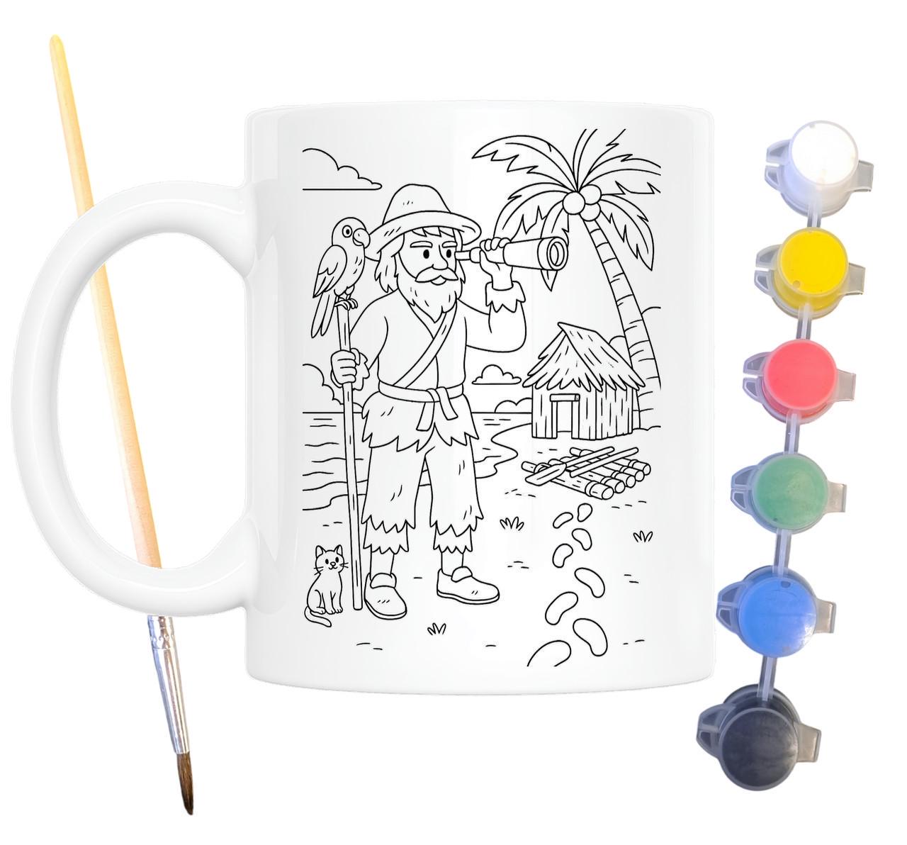 Набір для творчості кружка розмальовка Робінзон Крузо за мотивами книги Данієля Дефо 330 мл Білий (КР0197) - фото 2