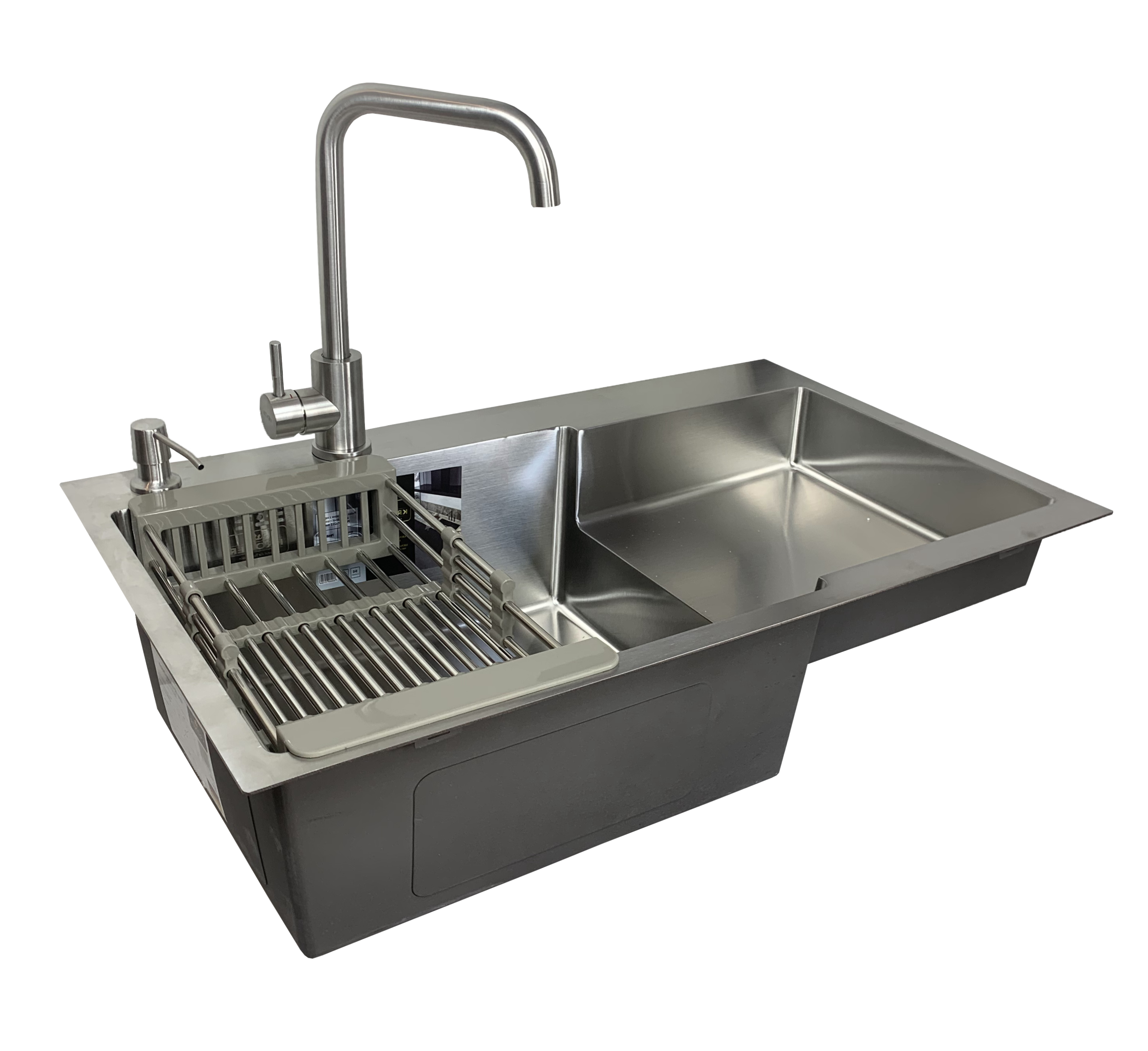 Мойка кухонная Kroner чаша слева/смеситель/корзина/дозатор 78х48 см