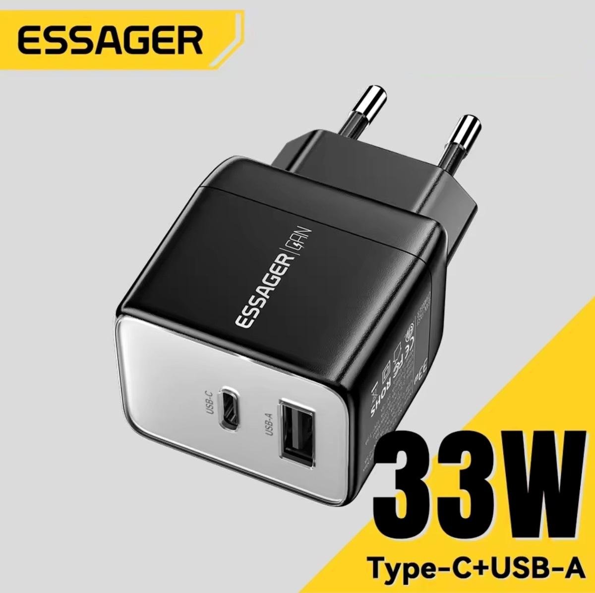 Зарядное устройство сетевое Essager 33W GaN QC/PD3.0 USB-C/USB-A (30632232) - фото 2