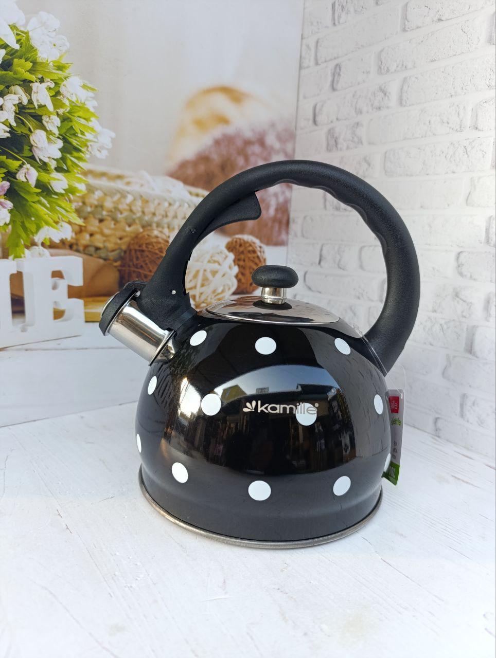 Чайник зі свистком Kamille KM-1070BL з нержавіючої сталі 2 л Чорний