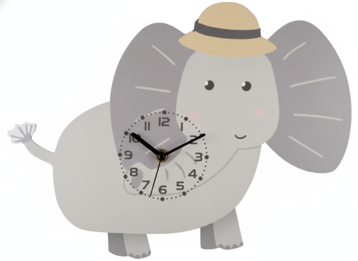 Часы настенные детские Auriol Слон с маятником 27×35,5 см Серый (0433)