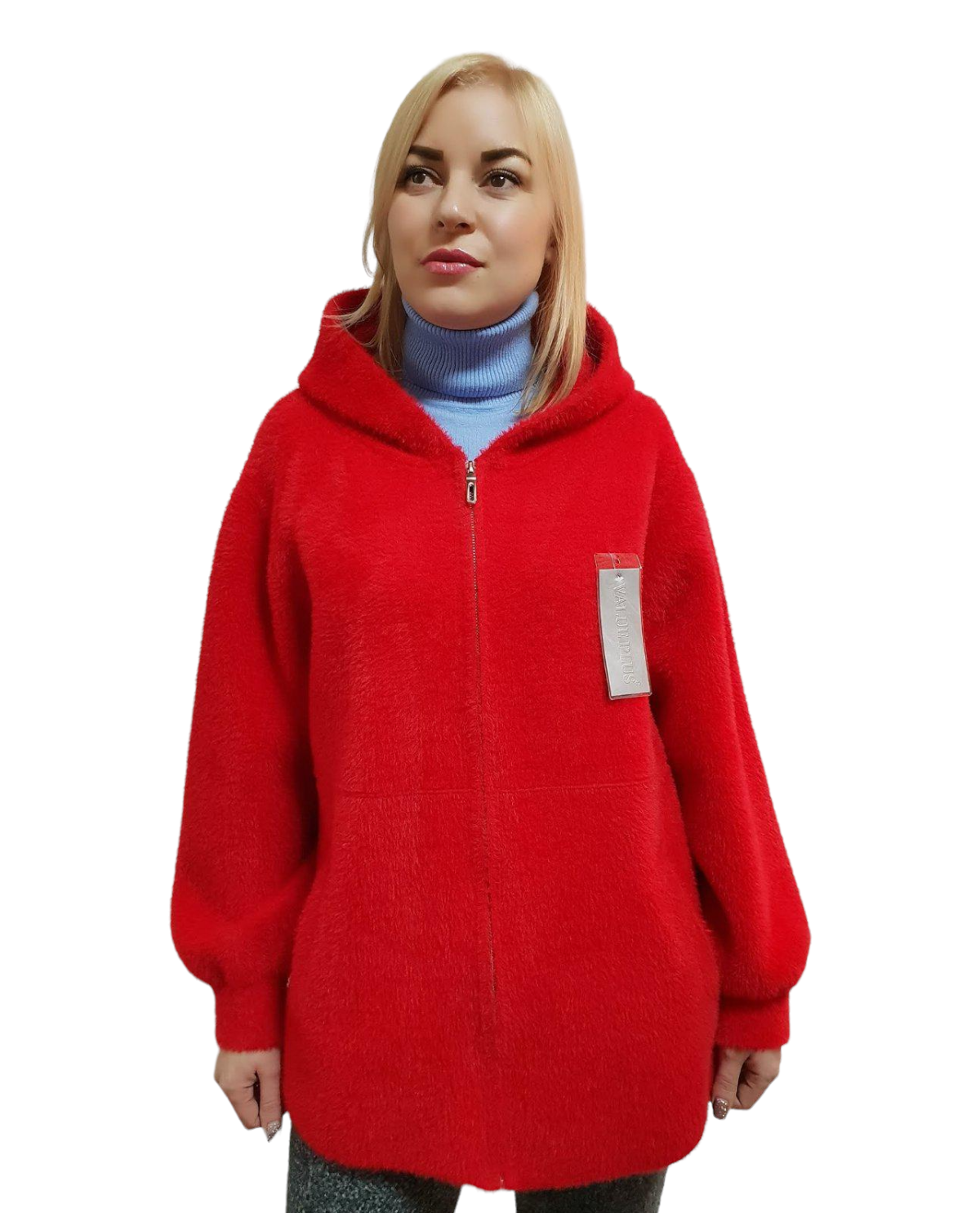 Пальто женское с капюшоном р. 56-60 Красный (9852)