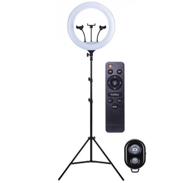 Кольцевая лампа UKC YQ-460D 45 см с тремя держателями с пультом управления и штатив 210 см