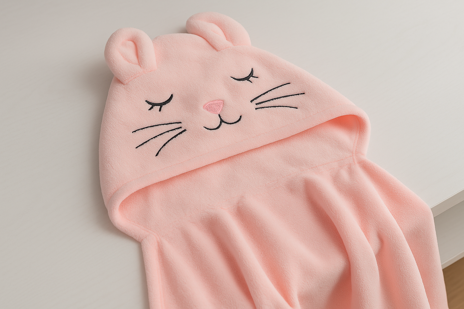 Полотенце-плед детское с капюшоном Котик микрофибра 80х80 см Розовый (DP-796-51/pink) - фото 3