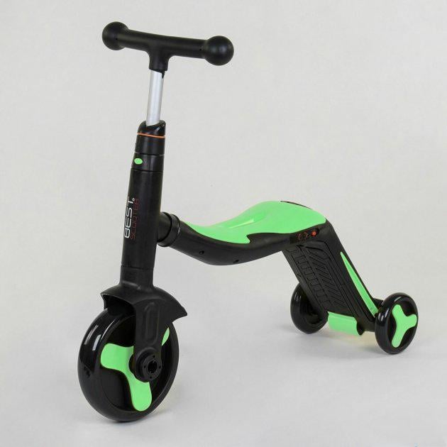 Самокат-трансформер Best Scooter 3в1 с подсветкой и музыкой Черно-салатовый (JT 40405)