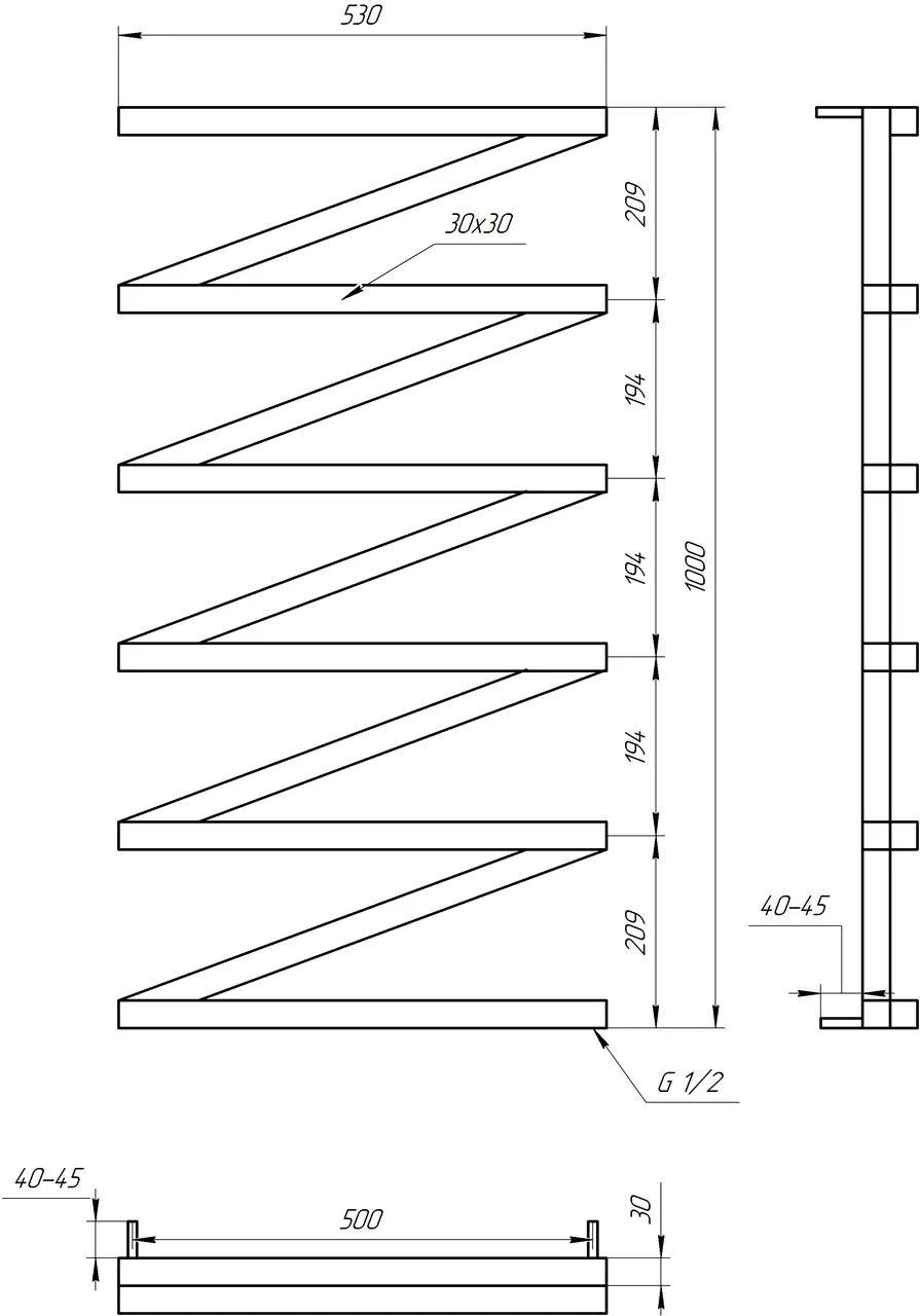 Полотенцесушитель S-Mix ZigZag 1000х530 мм Черный (1176244935) - фото 2 Полотенцесушитель S-Mix ZigZag 1000х530 мм Черный (1176244935) - фото 2