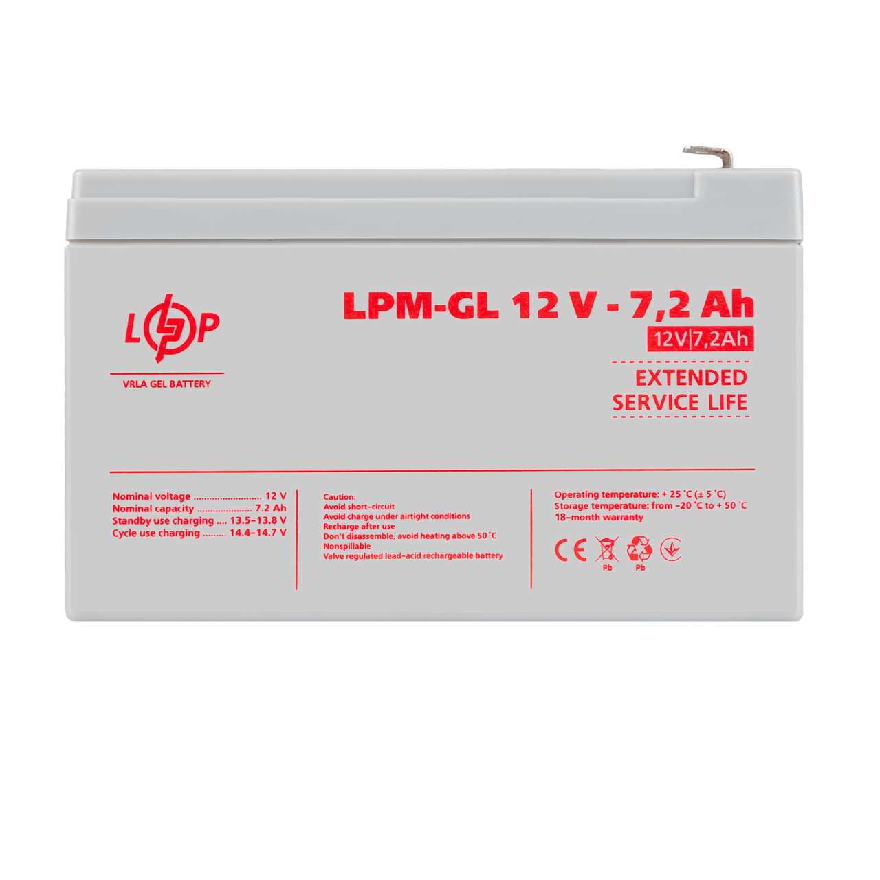 Аккумулятор гелевый LPM-GL 12V-7.2 Ah