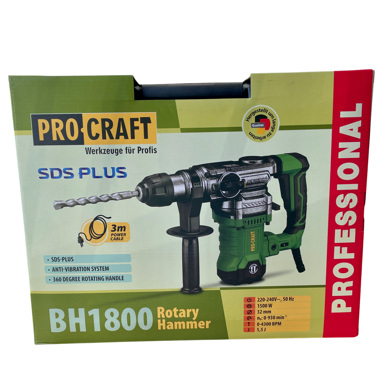 Перфоратор ProCraft BH-1800 1500 Вт SDS+ 5,5 Дж бочковий з кейсом (018003) - фото 8