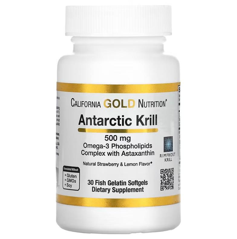 Жирні кислоти California Gold Nutrition Antarctic Krill Oil with Astaxanthin Rimfrost 500 мг 30 капсул