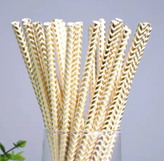 Трубочки коктейльные с геометрическим принтом 25 шт. 20 см Золотистый (2108/3) - фото 5