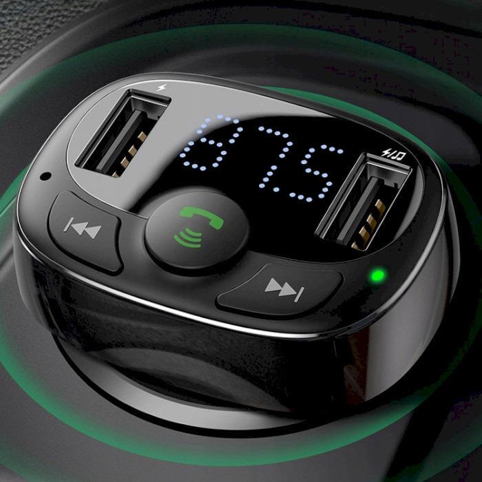 FM-трансмітер в автомобіль Baseus T-typed Bluetooth MP3 charger with car holder Black (CCTM-01) - фото 3