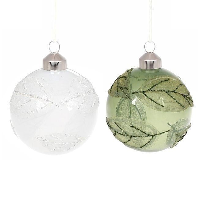 Набор елочных шаров стеклянных 8 см 12 шт. Белый/Зеленый (12935)