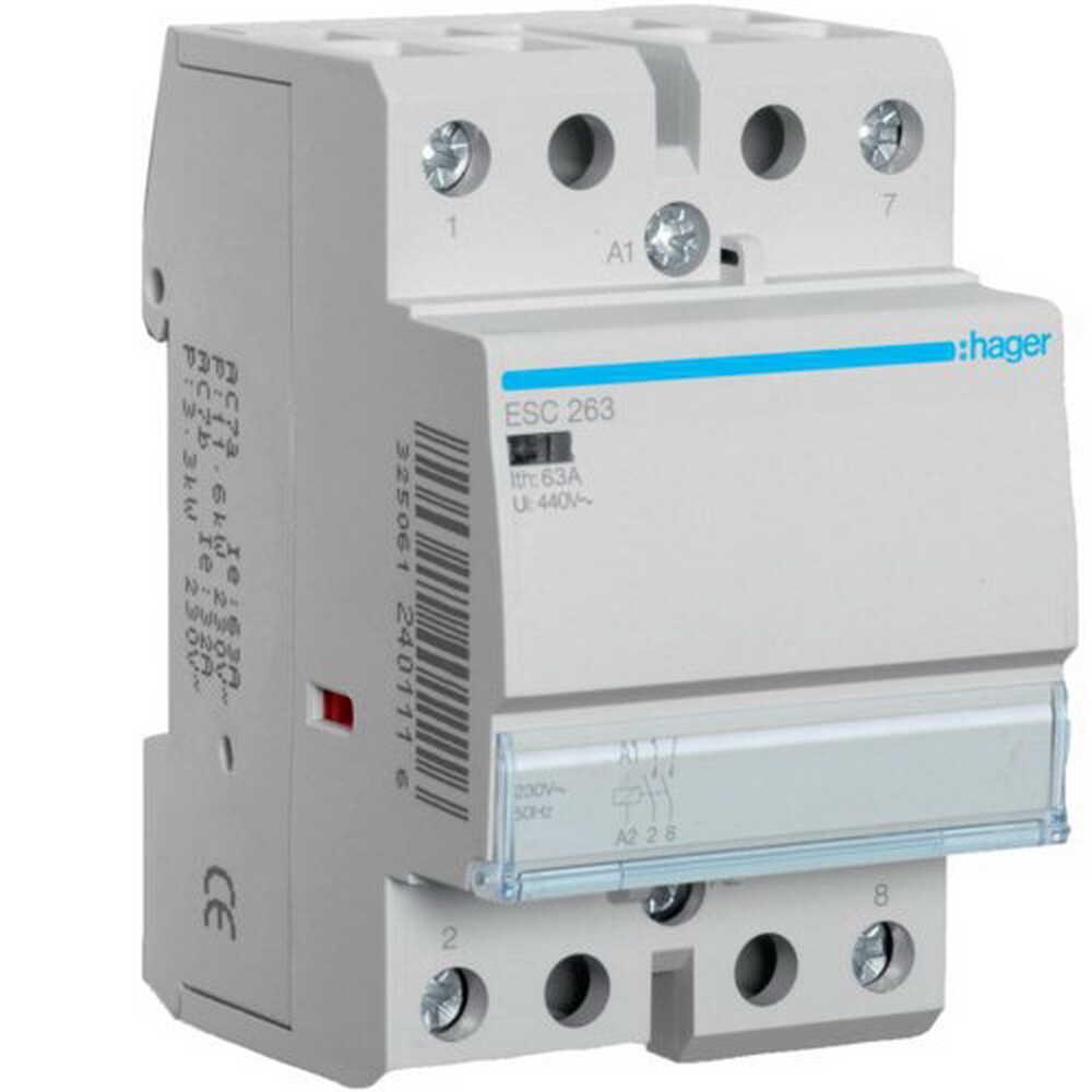 Контактор модульный Hager 2P 63 А 2NO 230 В AC (ESC263)