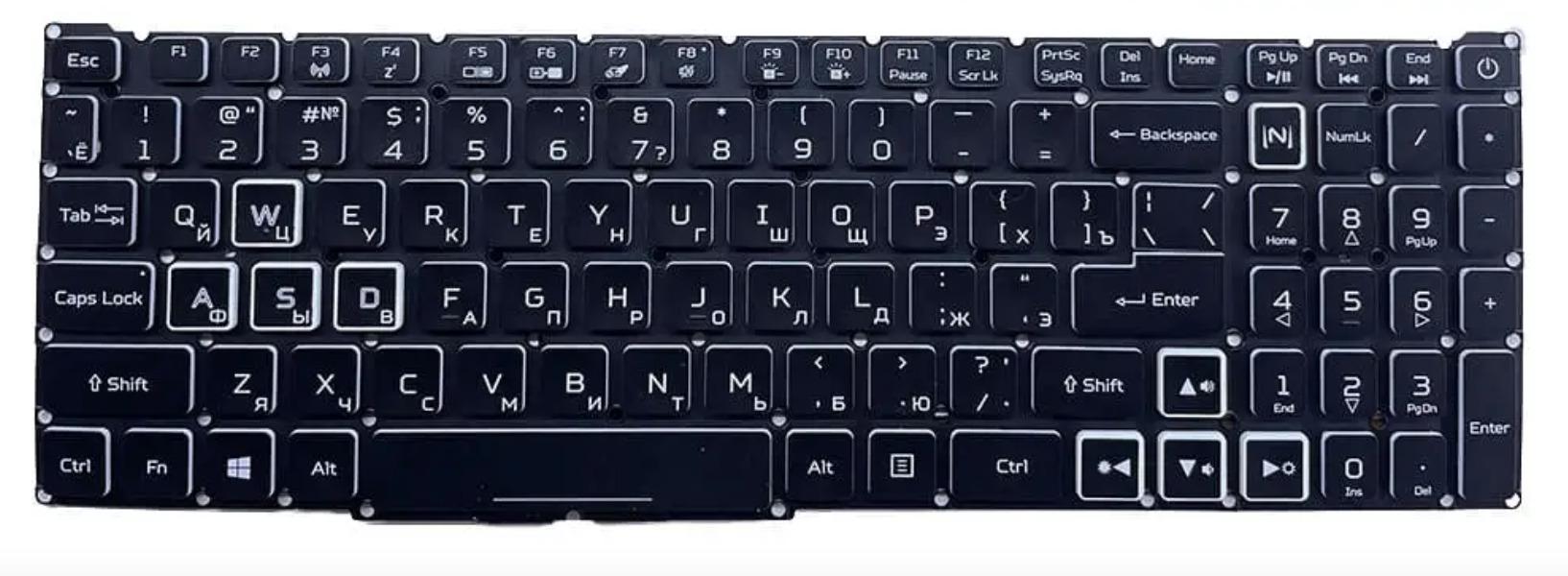 Клавиатура для ноутбуков Acer Nitro 5 AN515-45/AN515-56/AN515-57/AN517-41/Predator Helios 300 PH315-53/PH315-54 с RGB подсветкой (10075)