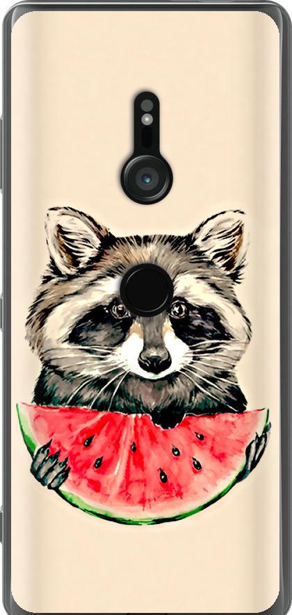Чехол на Sony Xperia XZ3 H9436 Енотик с арбузом (4605u-1540-42517)