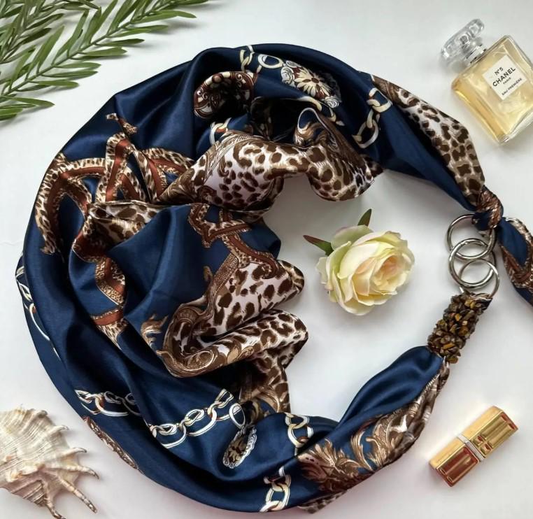 Хустка шовкова My Scarf Нічний Париж 90 на 90 см оздоблена камінням