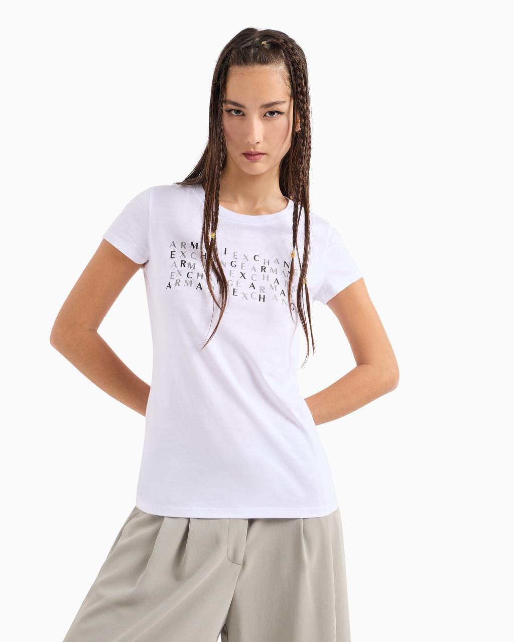 Футболка женская Armani Exchange Slim Fit with Logo XS Белый (2624751527)