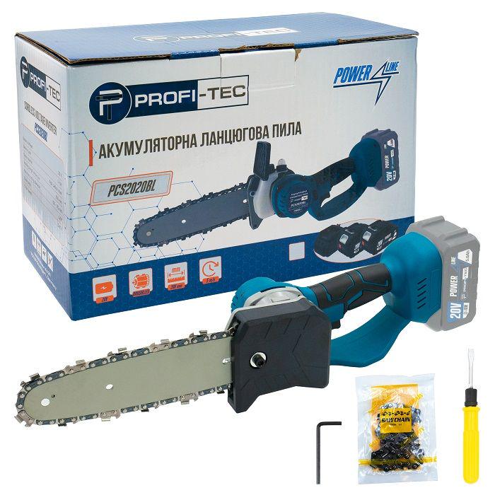 Пила цепная аккумуляторная PROFI-TEC PCS2020BL без подачи масла 20 В, бесщеточный двигатель/шина 20 см 5 м/мин без АКБ и ЗУ (006095)
