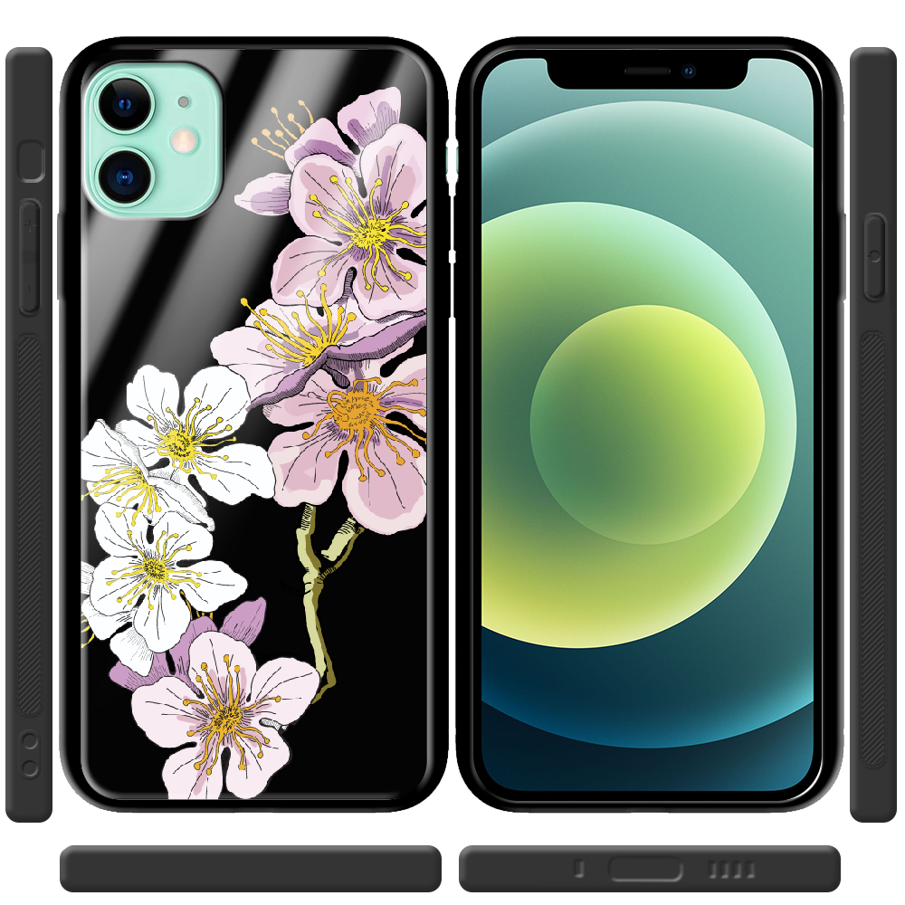 Чохол Boxface iPhone 12 Cherry Blossom Чорний силікон зі склом (41161-cc4-41127) - фото 2