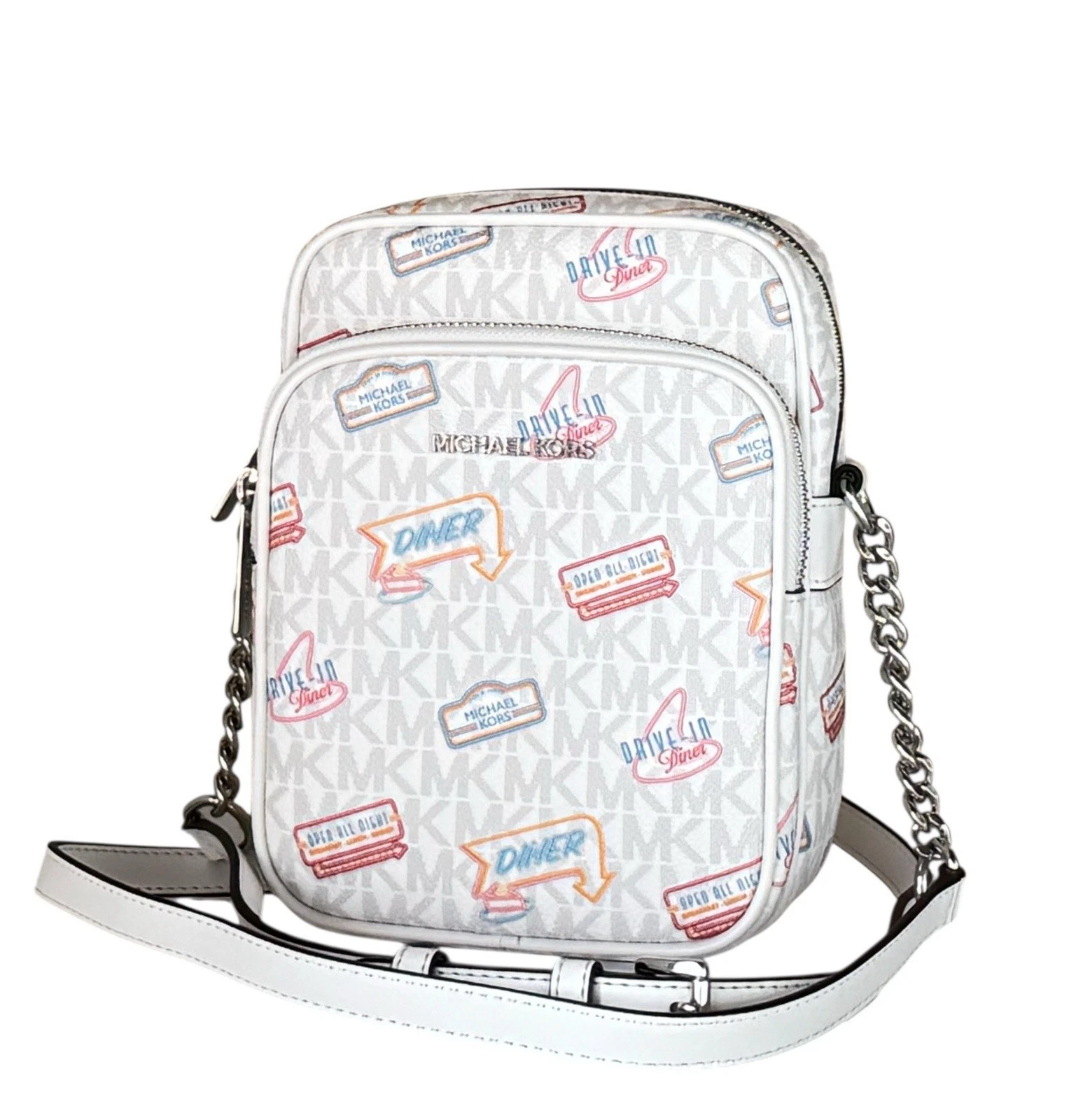 Сумка Michael Kors Jet Set Medium Printed Signature Logo Crossbody Bag White (35F4GTTC2L)