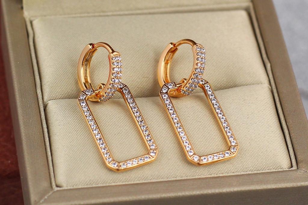Серьги Xuping Jewelry Прямоугольные ободки с камешками в колечках 3 см Золотистый