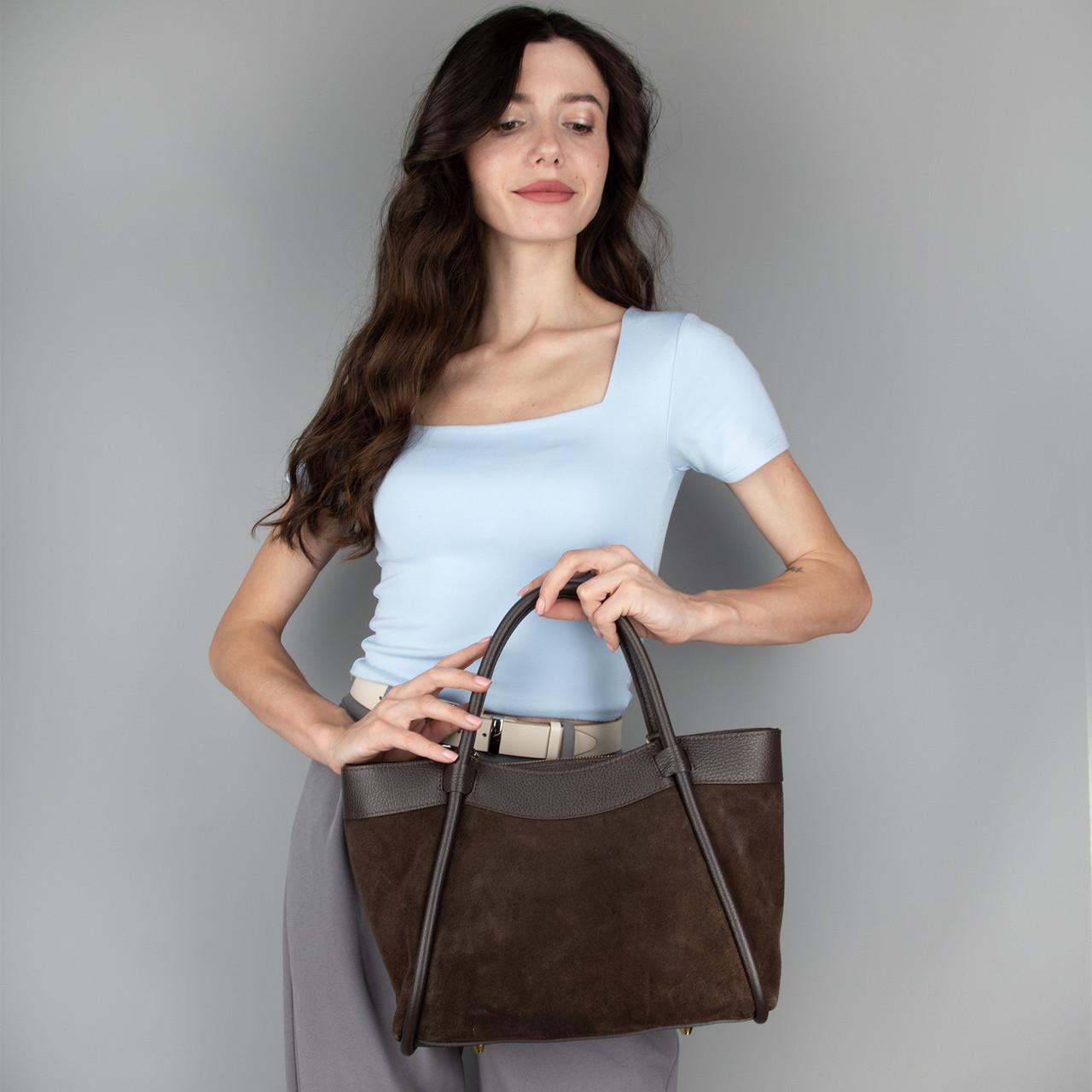 Сумка женская Virginia Conti замшевая с 2 ручками Шоколадный (04027) - фото 2