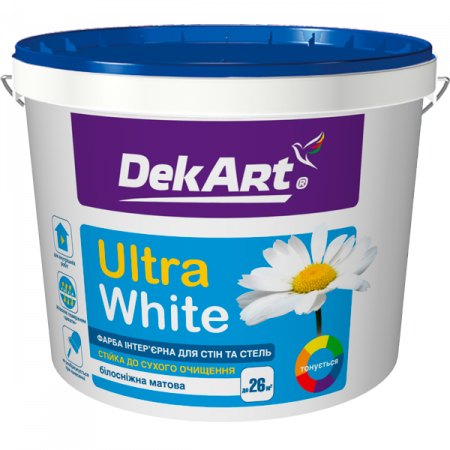 Краска водоэмульсионная акриловая DekArt Ultra White 6,3 кг Белый мат (000007382) Краска водоэмульсионная акриловая DekArt Ultra White 6,3 кг Белый мат (000007382)
