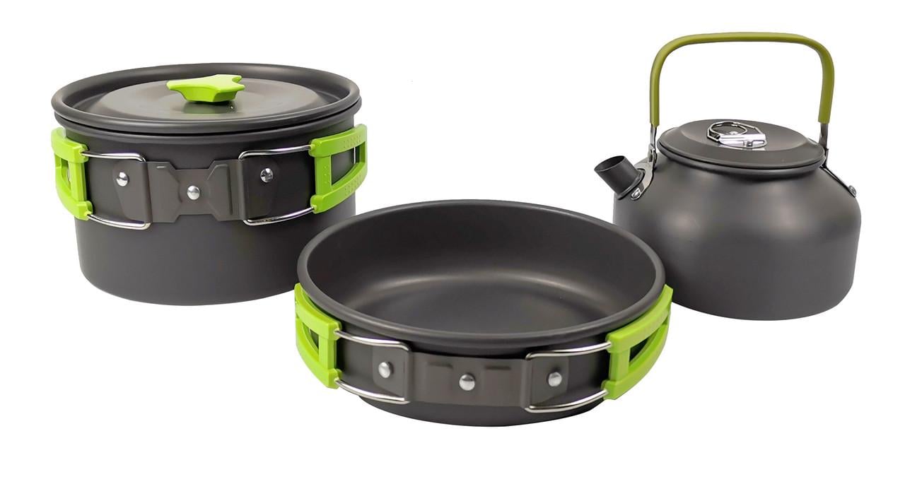 Набір туристичного посуду Cooking Set DS-308 Зелені ручки - фото 3