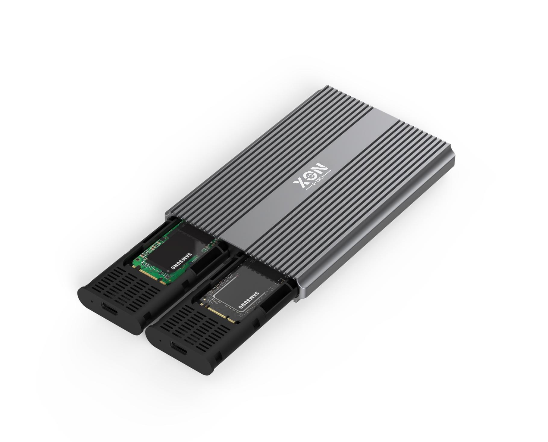 Внешний карман XON MemoryCase для двух M.2 NVMe PCIe/NGFF SATA USB 3.1 Type-C Серый (XSC1C13NN1MG 6273) - фото 3