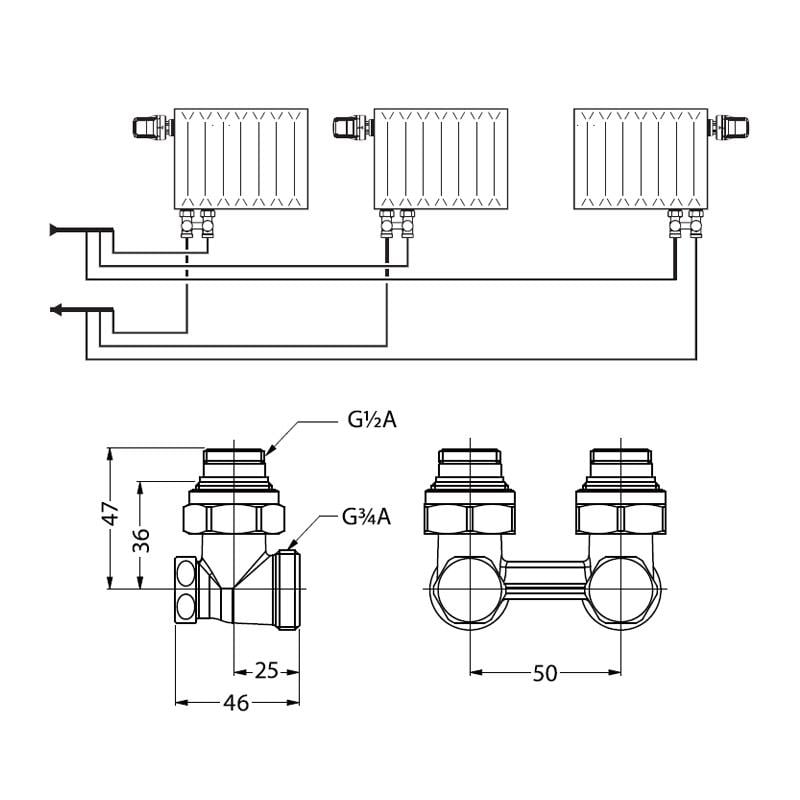Кран радіаторний Remi кутовий для нижнього підключення бінокль 3/4”х1/2” - фото 2 Кран радіаторний Remi кутовий для нижнього підключення бінокль 3/4”х1/2” - фото 2